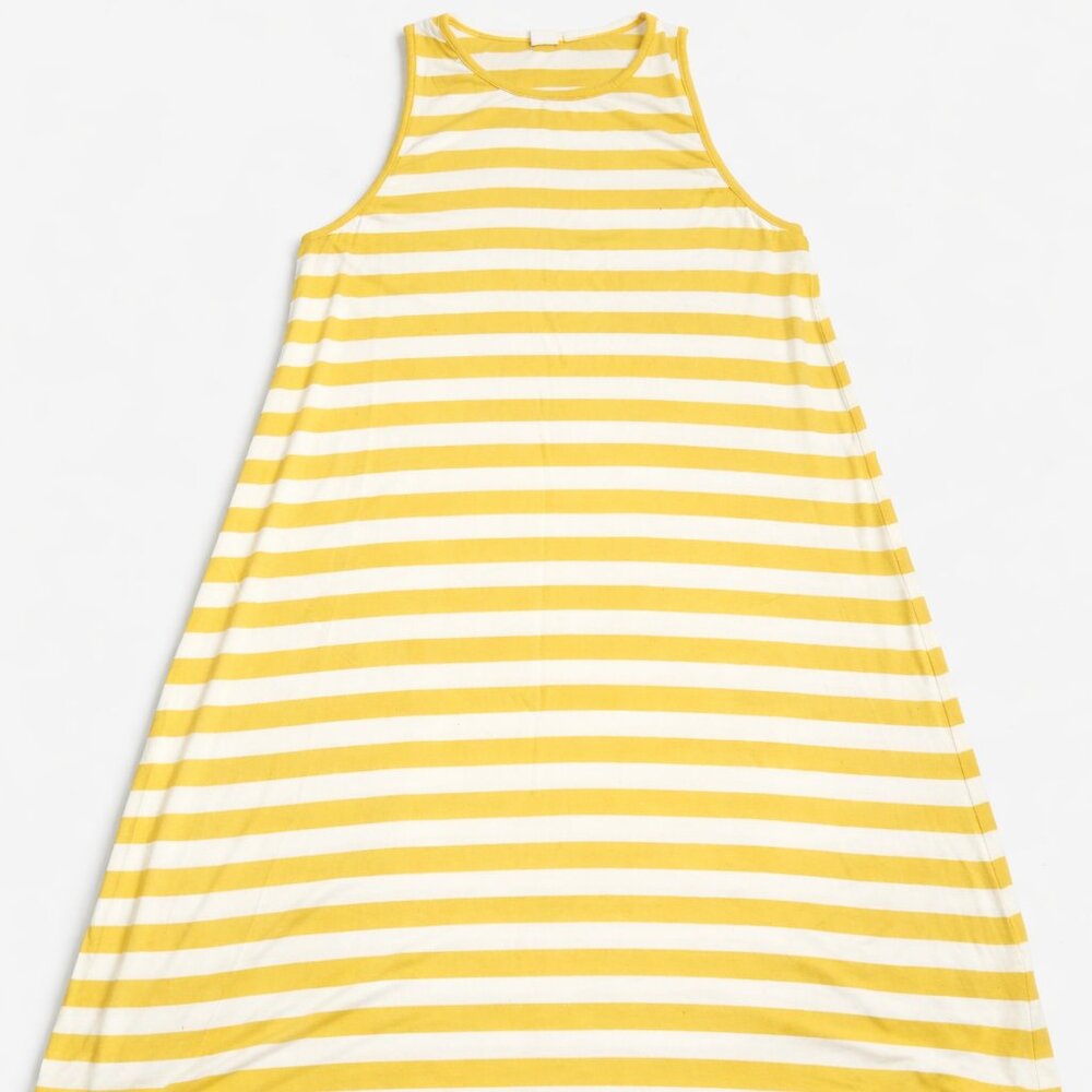 GAP Yellow White Stripe Swing Dress Medium Stretch Summer Casual Beach Sundress - Picture 2 of 9